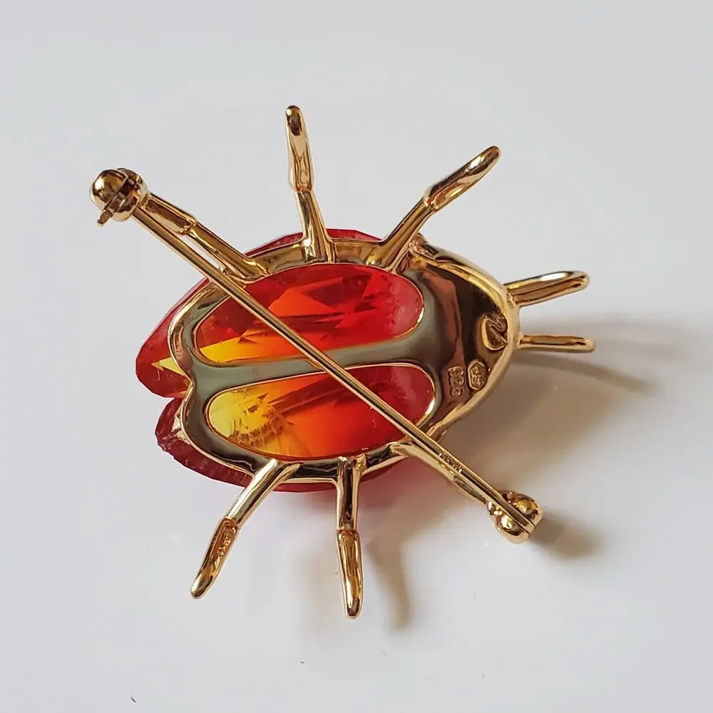 Swarovski Paradise Bugs Small Fire Opal Crystal Beetle Brooch Pin Chipped